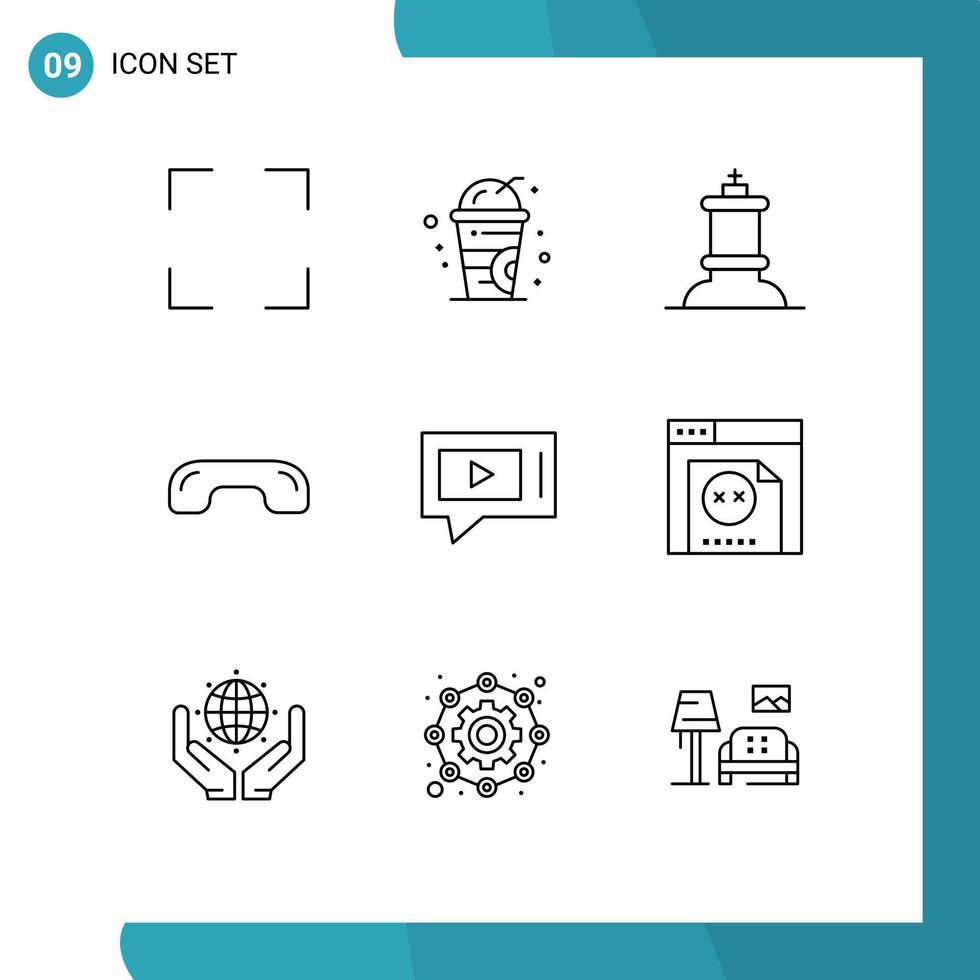 User Interface Pack of 9 Basic Outlines of service live king chat phone Editable Vector Design Elements