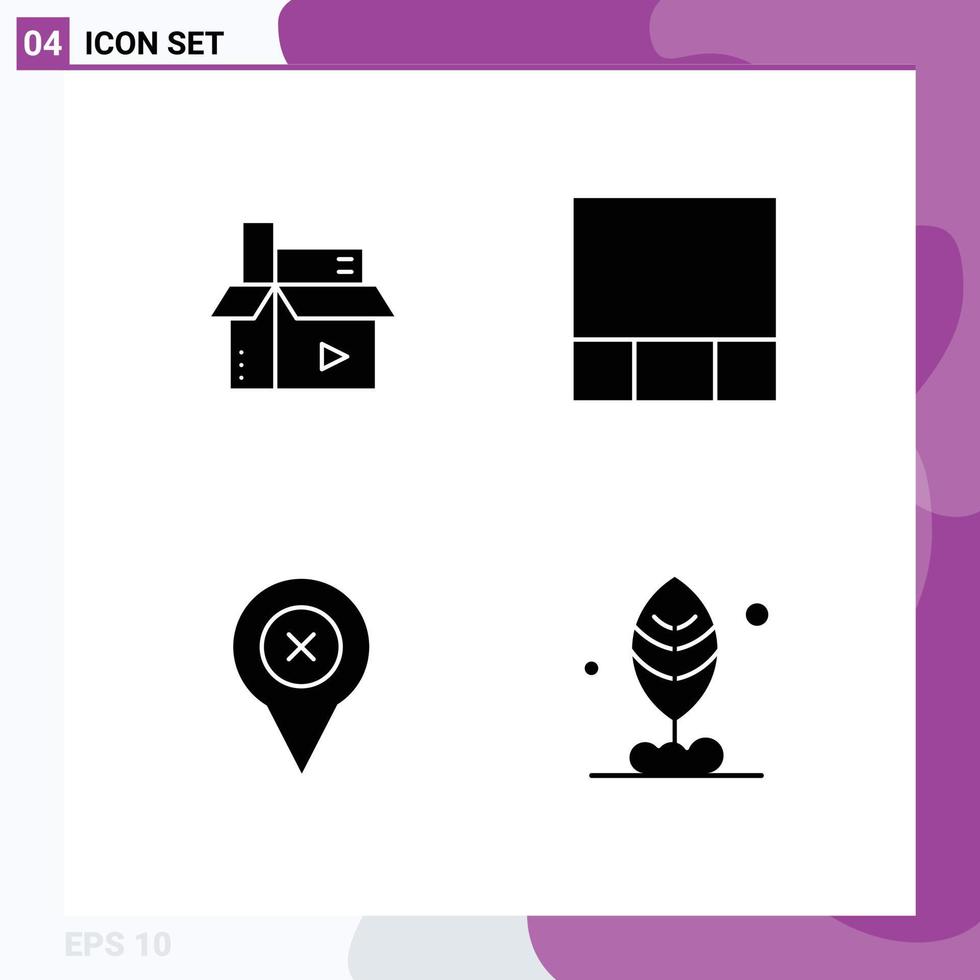 Universal Icon Symbols Group of 4 Modern Solid Glyphs of content location media layout leaf Editable Vector Design Elements