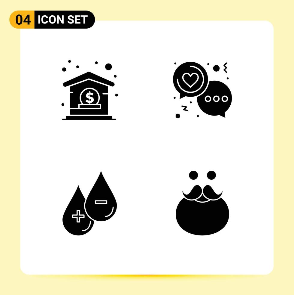 User Interface Pack of 4 Basic Solid Glyphs of bank blood management heart liquid Editable Vector Design Elements