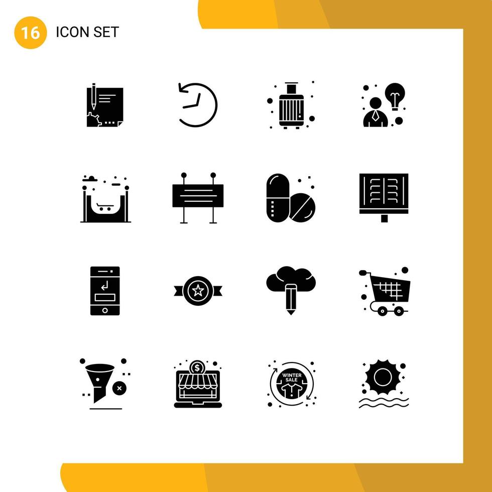 16 User Interface Solid Glyph Pack of modern Signs and Symbols of strategy business logo travel luggage Editable Vector Design Elements