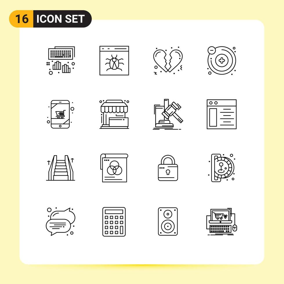 16 Creative Icons Modern Signs and Symbols of online shop cart development molecule atoms Editable Vector Design Elements
