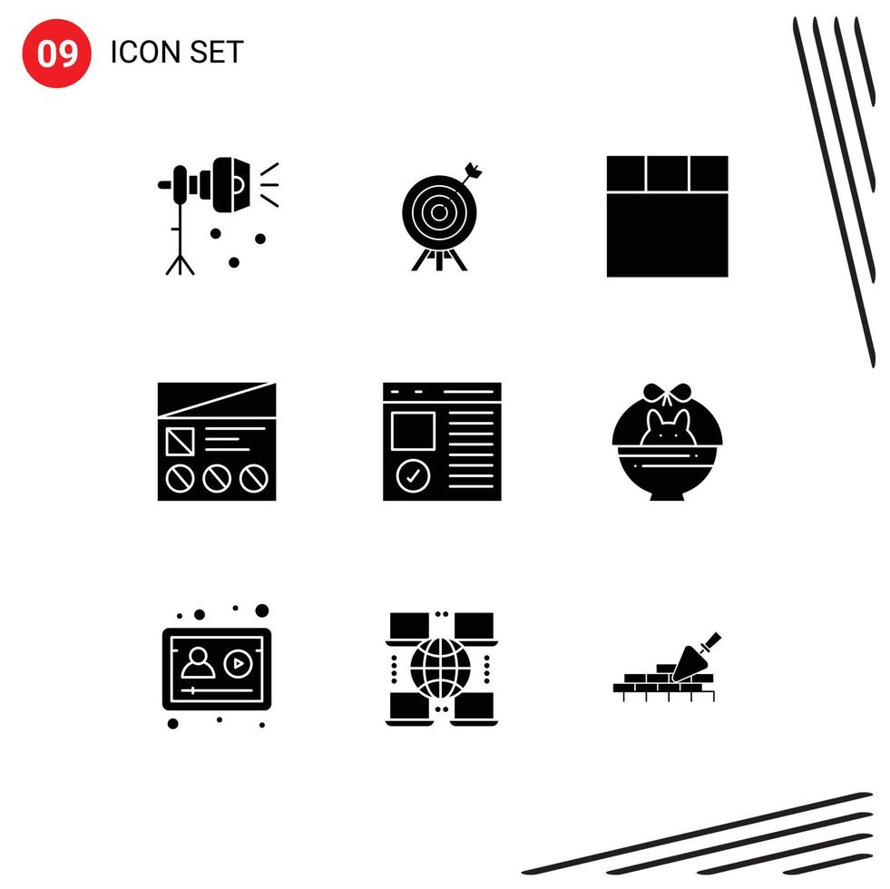 Pictogram Set of 9 Simple Solid Glyphs of coding usability board ui lo Editable Vector Design Elements