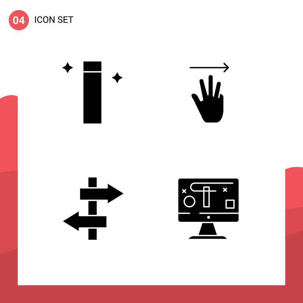 User Interface Pack of 4 Basic Solid Glyphs of magic journey hand right design Editable Vector Design Elements