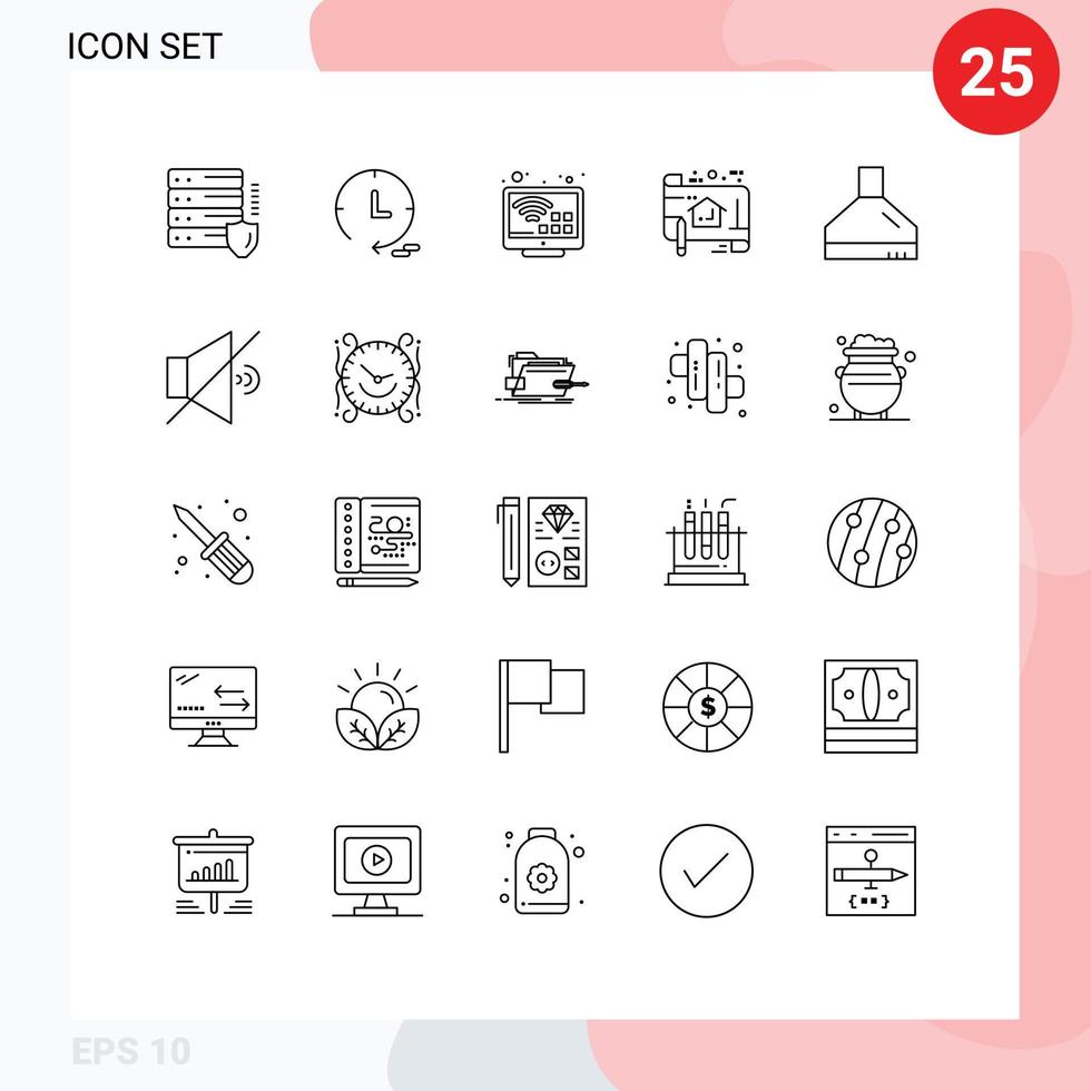 Set of 25 Commercial Lines pack for fan ruler internet plan sketch Editable Vector Design Elements