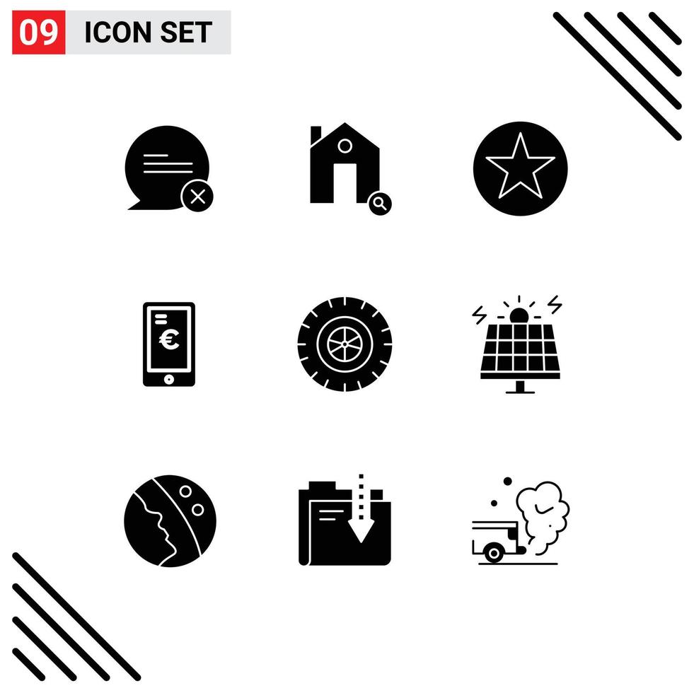 Modern Set of 9 Solid Glyphs Pictograph of shopping payment real mobile insignia Editable Vector Design Elements
