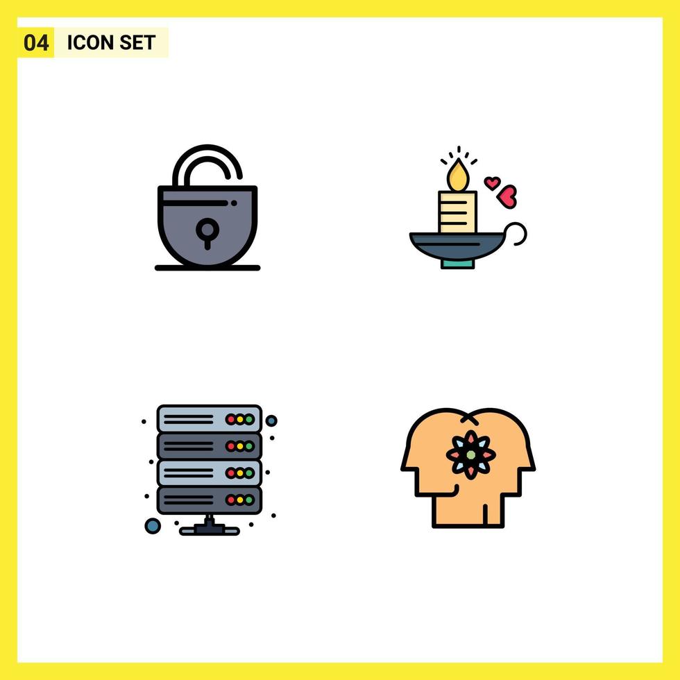 Filledline Flat Color Pack of 4 Universal Symbols of lock database internet heart storage Editable Vector Design Elements