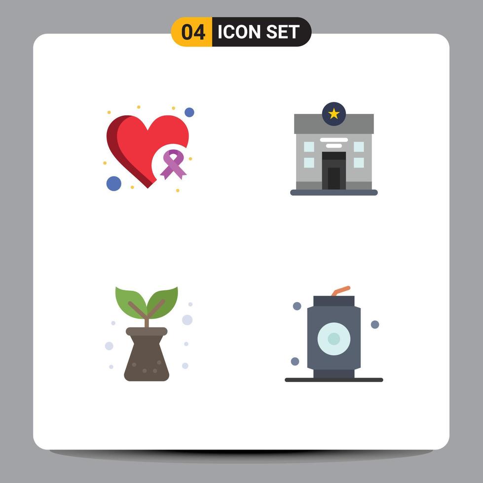 Pack of 4 Modern Flat Icons Signs and Symbols for Web Print Media such as breast nature heart awareness home beer Editable Vector Design Elements