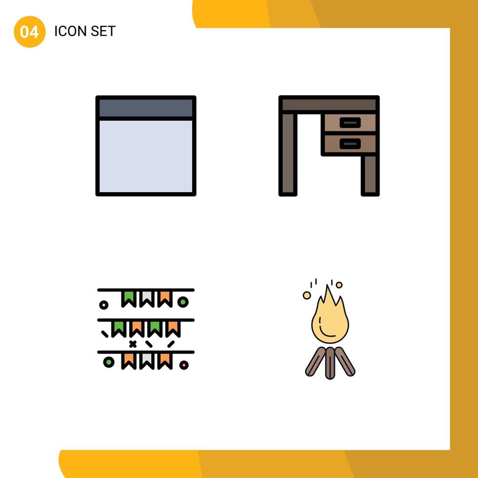 Group of 4 Modern Filledline Flat Colors Set for grid garland desk office irish Editable Vector Design Elements