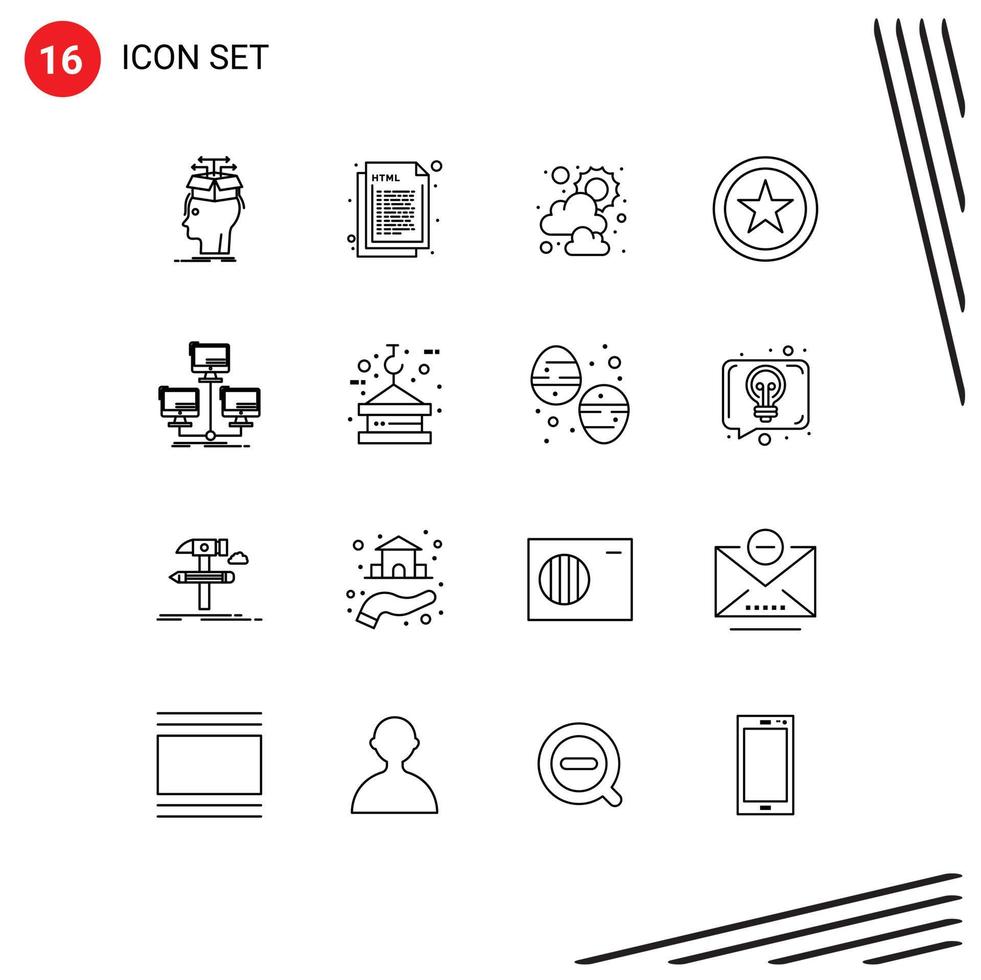 16 Universal Outline Signs Symbols of connection database web star weather Editable Vector Design Elements