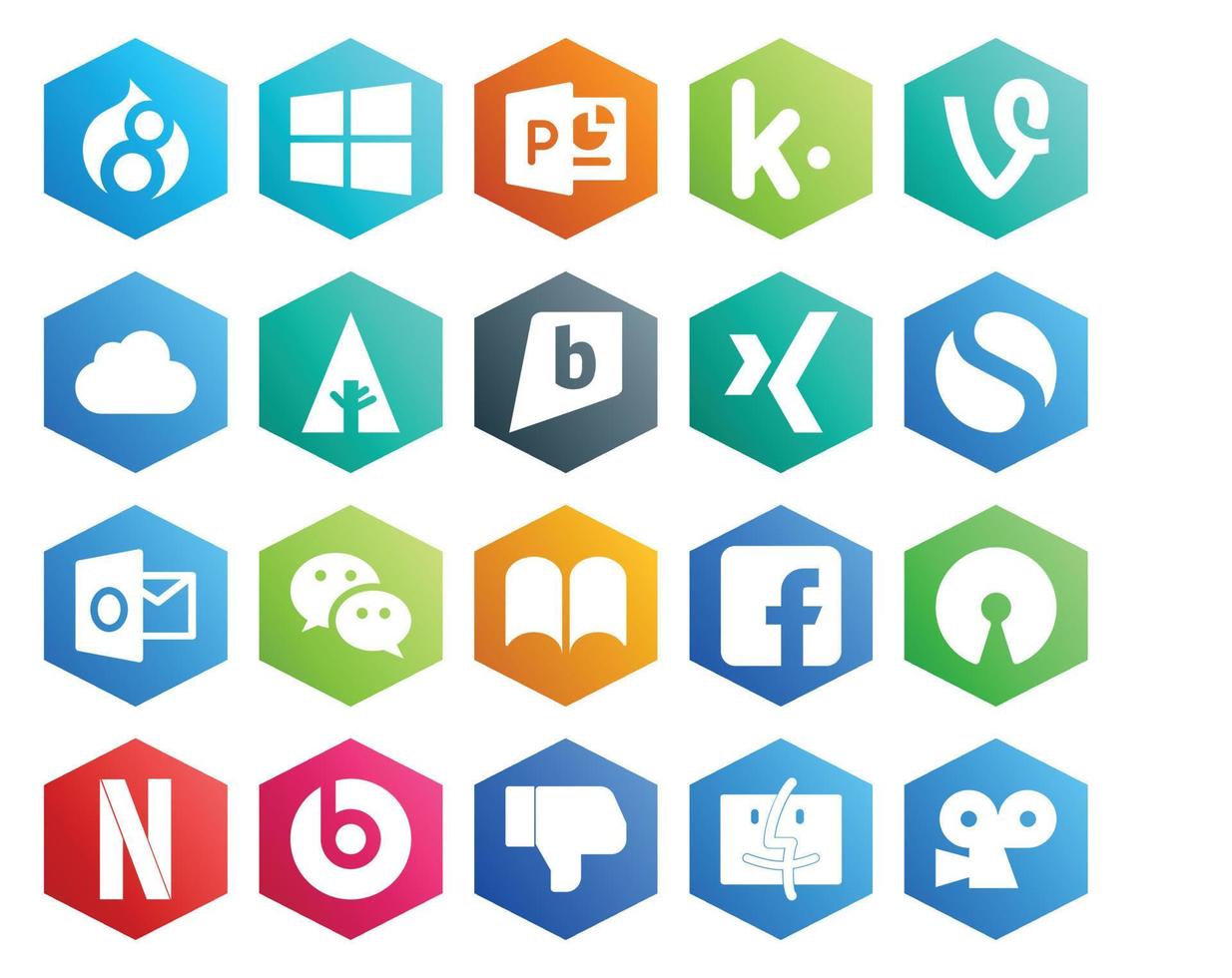 20 social medios de comunicación icono paquete incluso late píldora abierto fuente xing Facebook Mensajero vector