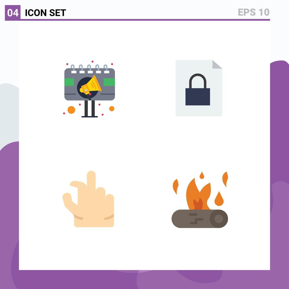 Pack of 4 Modern Flat Icons Signs and Symbols for Web Print Media such as ad pinch billboard file bonfire Editable Vector Design Elements