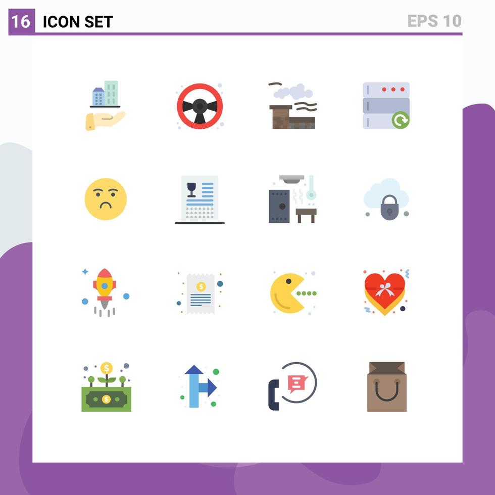 16 Universal Flat Color Signs Symbols of sad emotion factory emoji reload Editable Pack of Creative Vector Design Elements