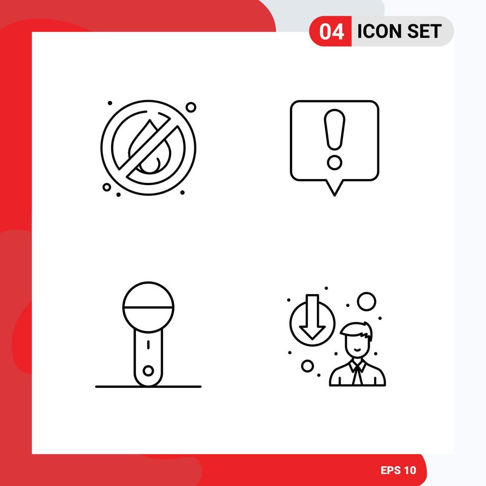 4 Universal Line Signs Symbols of no fire products chat error devices career demotion Editable Vector Design Elements