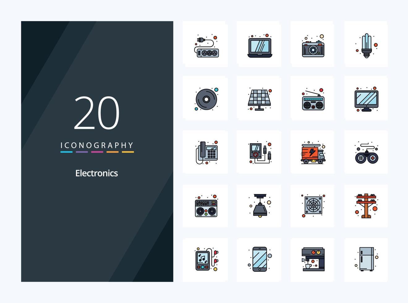 20 electrónica línea lleno icono para presentación vector