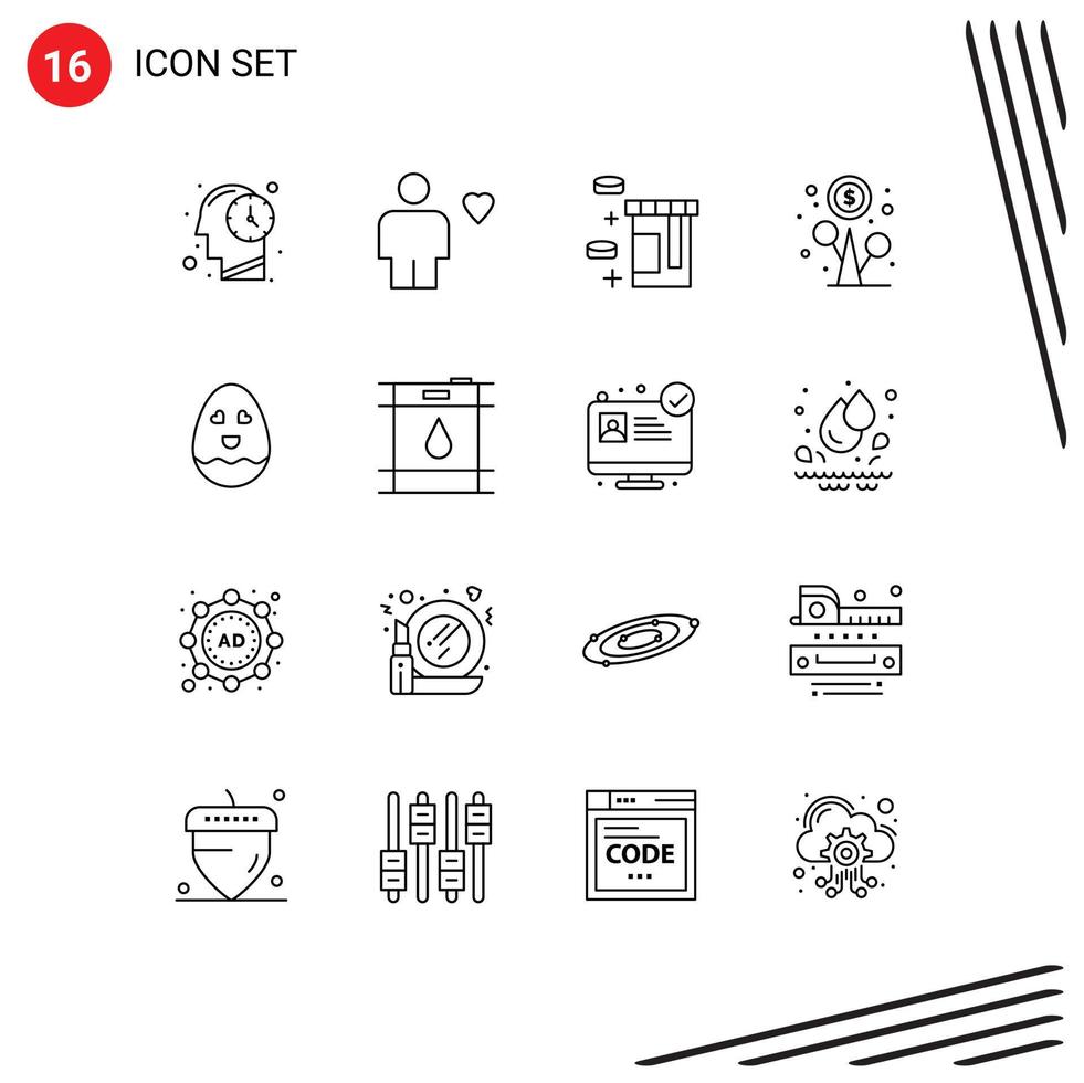 User Interface Pack of 16 Basic Outlines of easter egg tablet money flower Editable Vector Design Elements