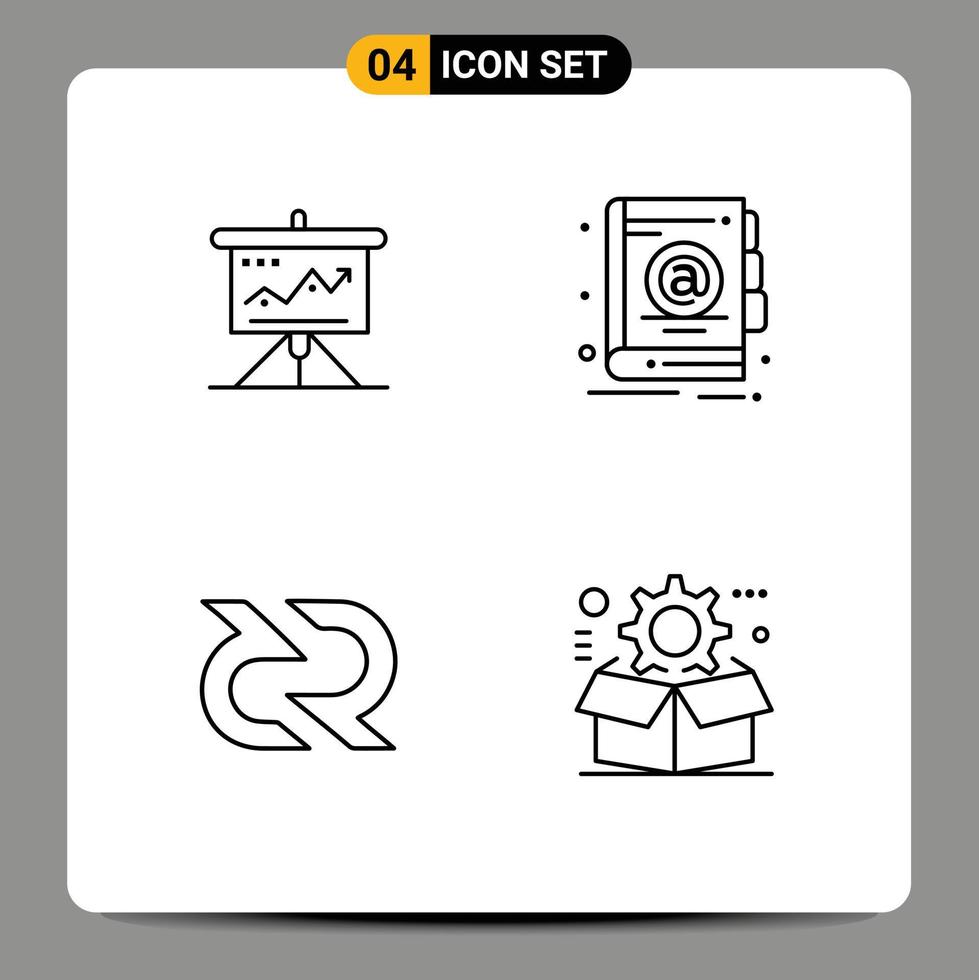 Pack of 4 Modern Filledline Flat Colors Signs and Symbols for Web Print Media such as chart office marketing tactics blockchain Editable Vector Design Elements