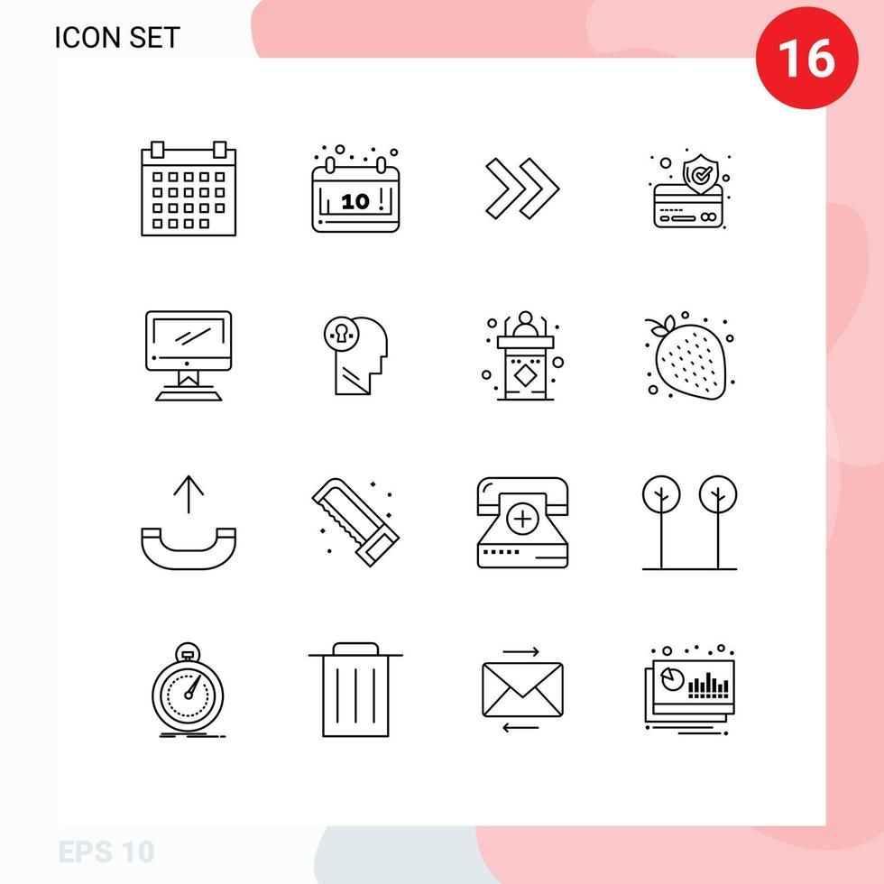 Outline Pack of 16 Universal Symbols of imac monitor arrow computer payment Editable Vector Design Elements