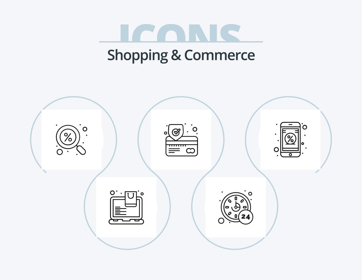 compras y comercio línea icono paquete 5 5 icono diseño. calculadora. camiseta. ubicación. almacenar. en línea vector