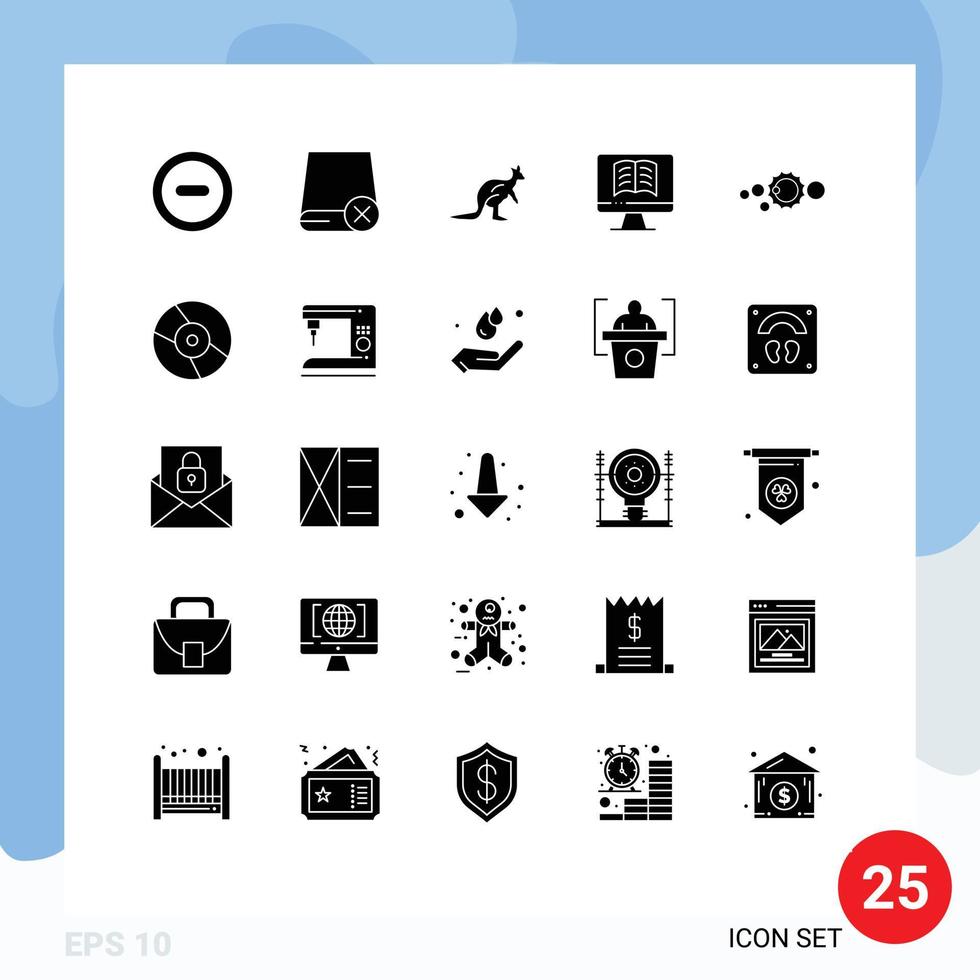 Pictogram Set of 25 Simple Solid Glyphs of solar book anomal computer kangaroo Editable Vector Design Elements