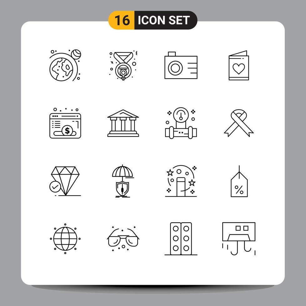 Pack of 16 creative Outlines of fund webpage digital browser wedding Editable Vector Design Elements