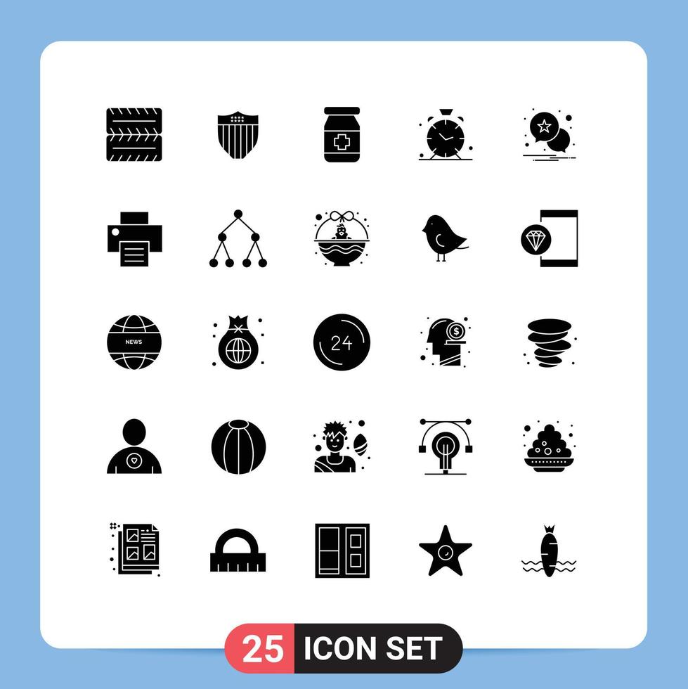 Mobile Interface Solid Glyph Set of 25 Pictograms of print alert tablets star alert Editable Vector Design Elements