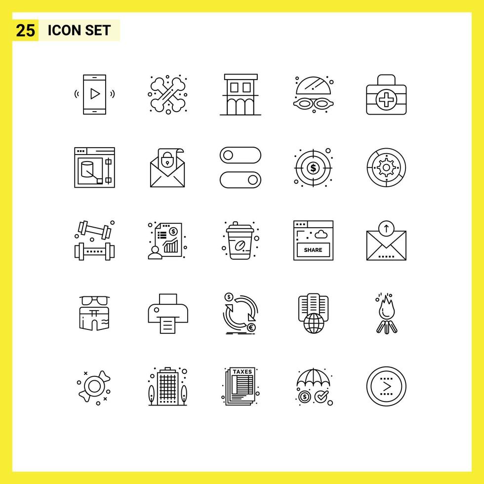 Group of 25 Modern Lines Set for park goggles halloween residence house Editable Vector Design Elements