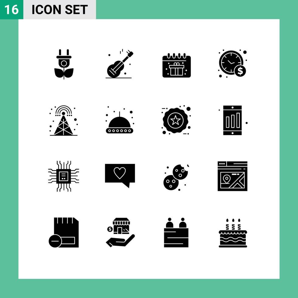16 Universal Solid Glyph Signs Symbols of astronomy radio calendar cellular business Editable Vector Design Elements