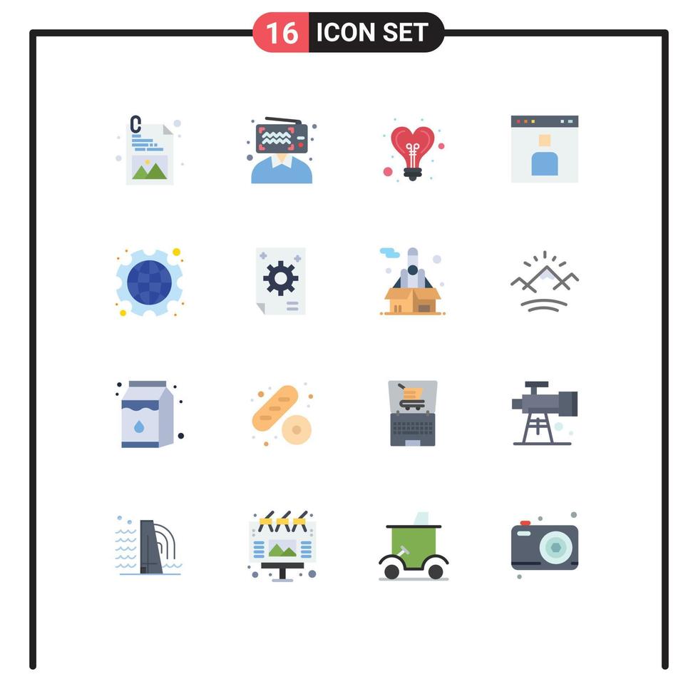 Mobile Interface Flat Color Set of 16 Pictograms of day people idea page browser Editable Pack of Creative Vector Design Elements