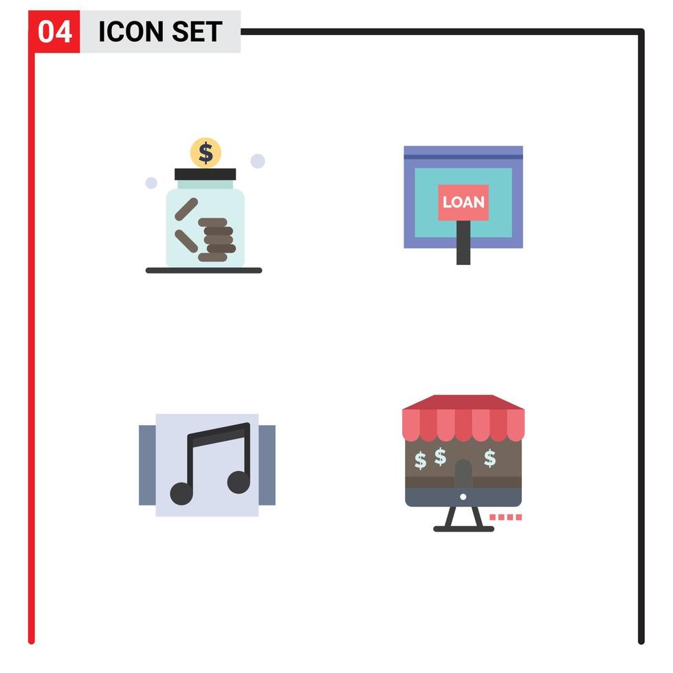 Editable Vector Line Pack of 4 Simple Flat Icons of banking online jar internet media Editable Vector Design Elements