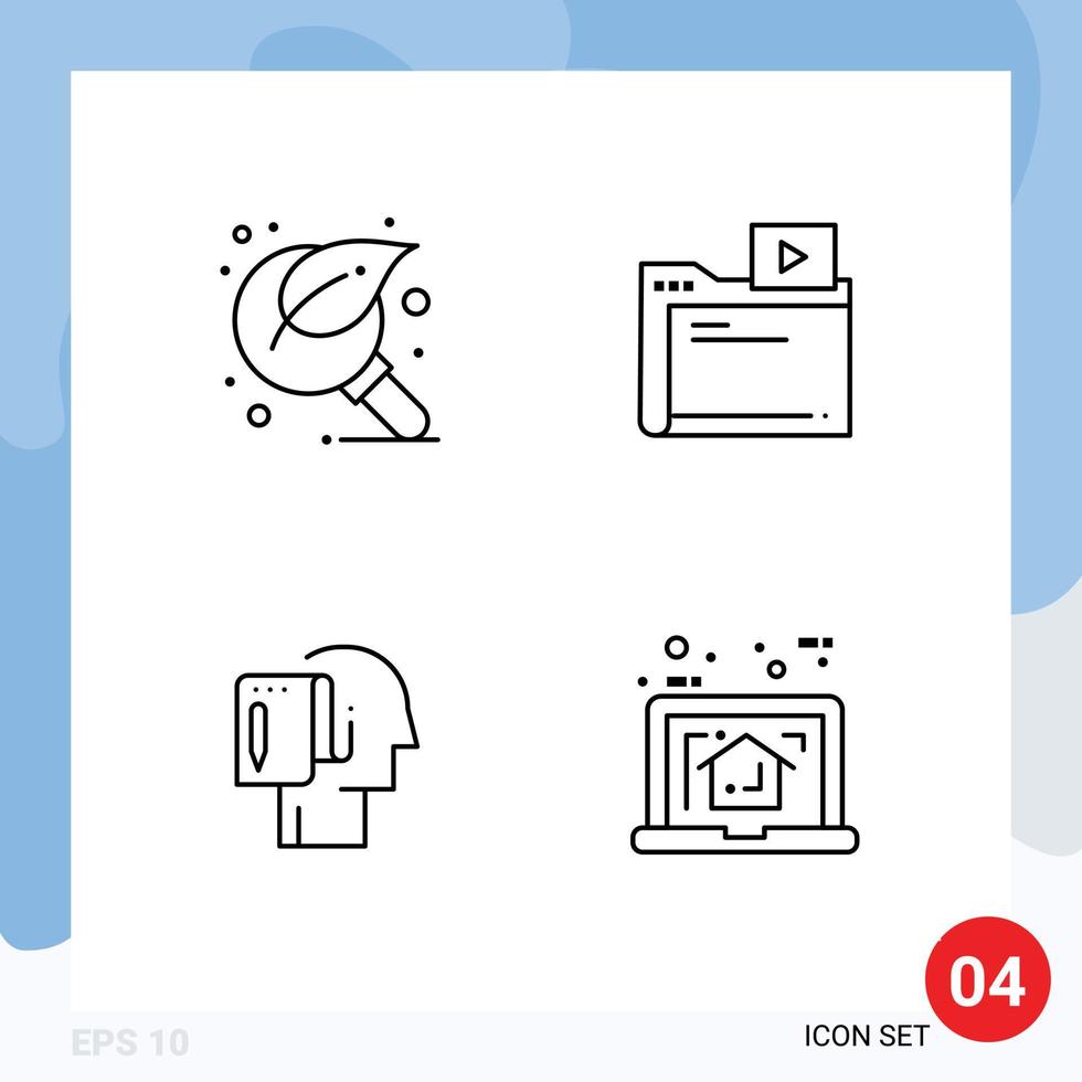 Universal Icon Symbols Group of 4 Modern Filledline Flat Colors of glass begin magnifier movie list Editable Vector Design Elements