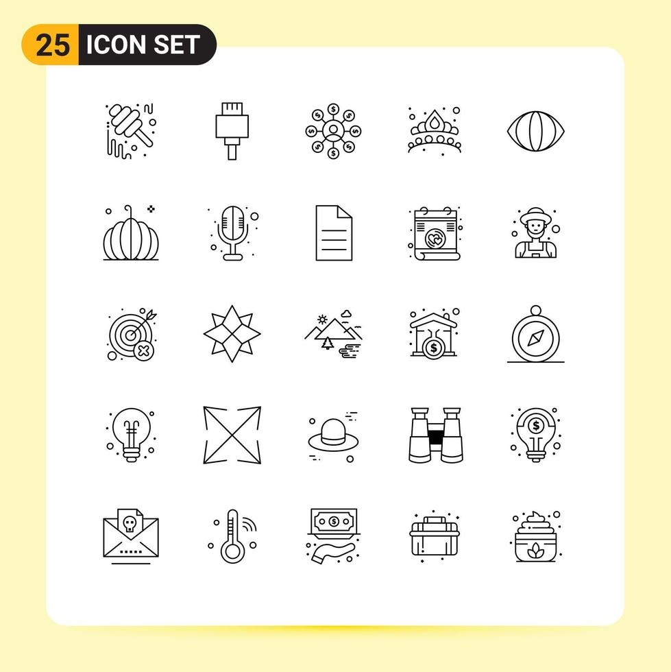 25 Universal Line Signs Symbols of face jewel user jewelry crown Editable Vector Design Elements
