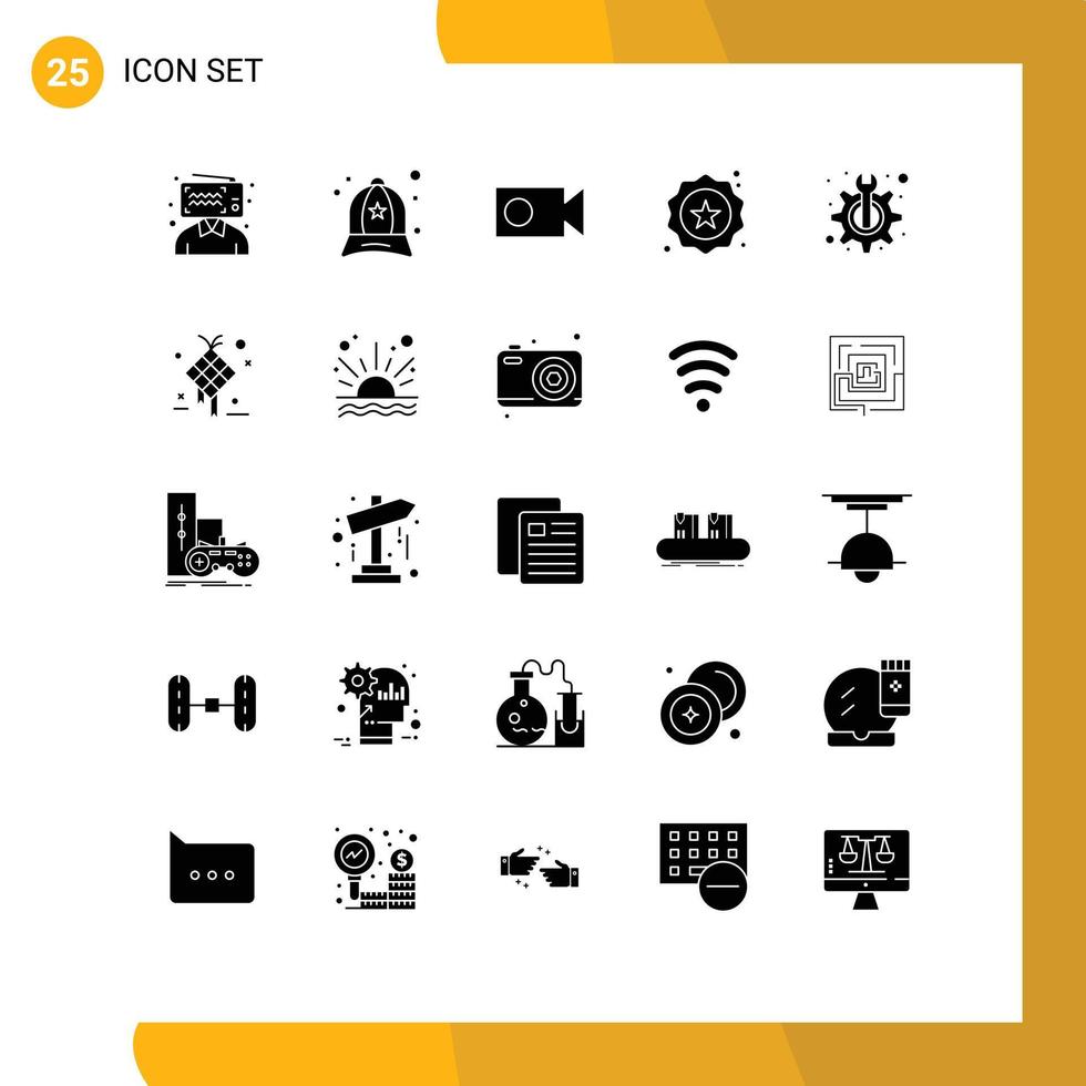 User Interface Pack of 25 Basic Solid Glyphs of technical maintenance cam shopping label Editable Vector Design Elements
