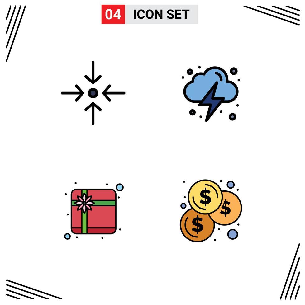 Editable Vector Line Pack of 4 Simple Filledline Flat Colors of arrow present electricity cloud coins Editable Vector Design Elements