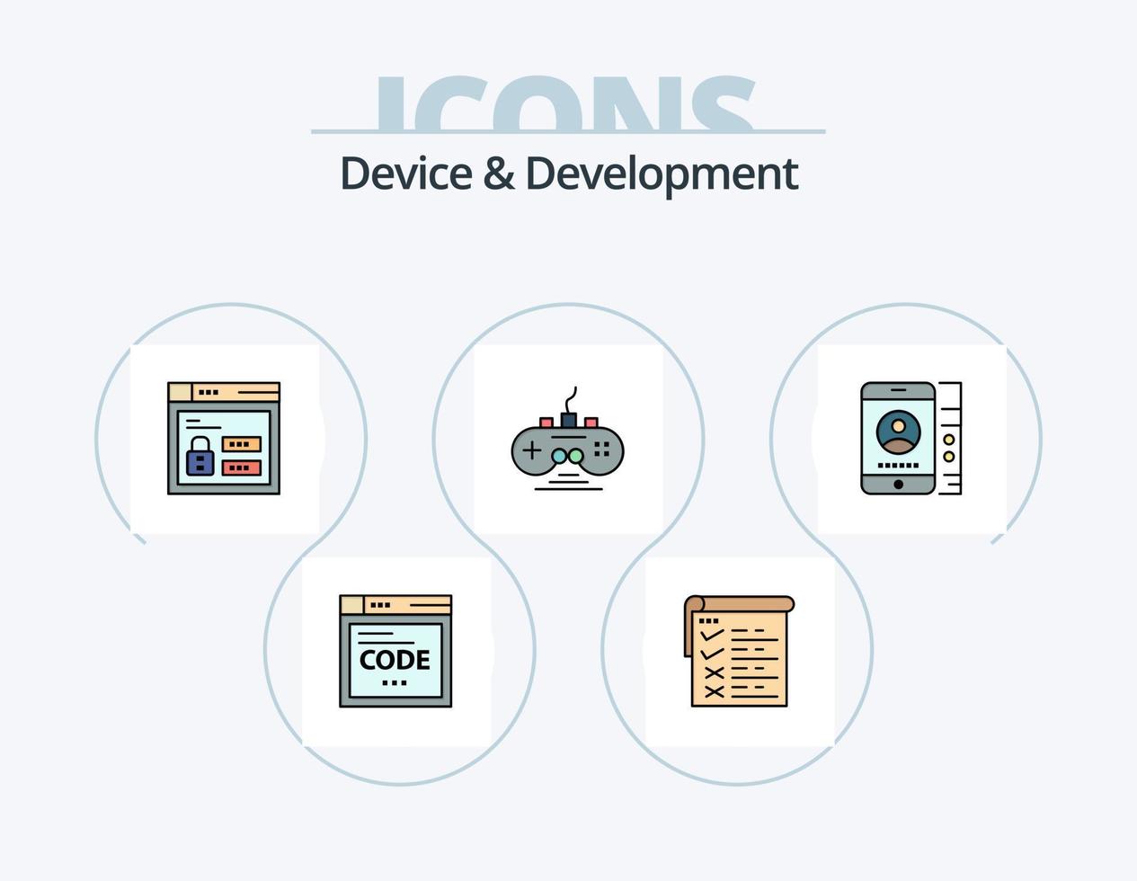 Device And Development Line Filled Icon Pack 5 Icon Design. web . browser. music. report. web vector