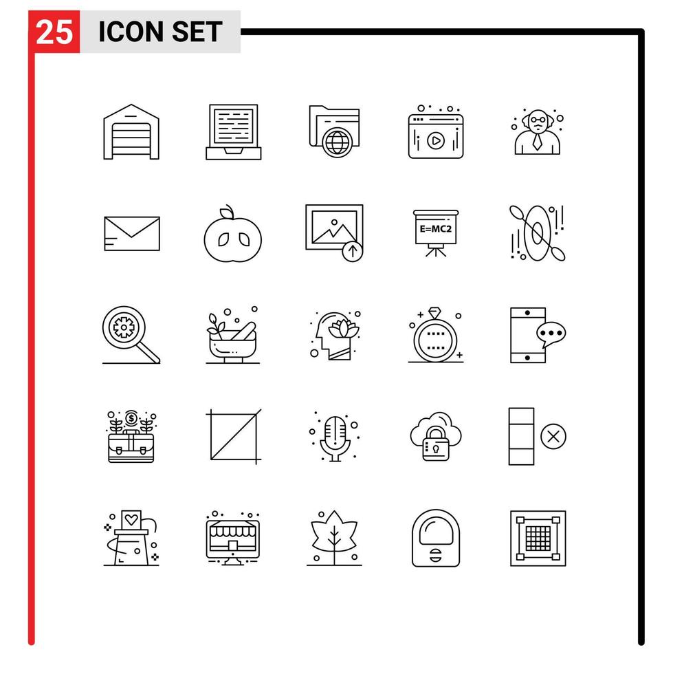 Mobile Interface Line Set of 25 Pictograms of mail teacher storage school web Editable Vector Design Elements