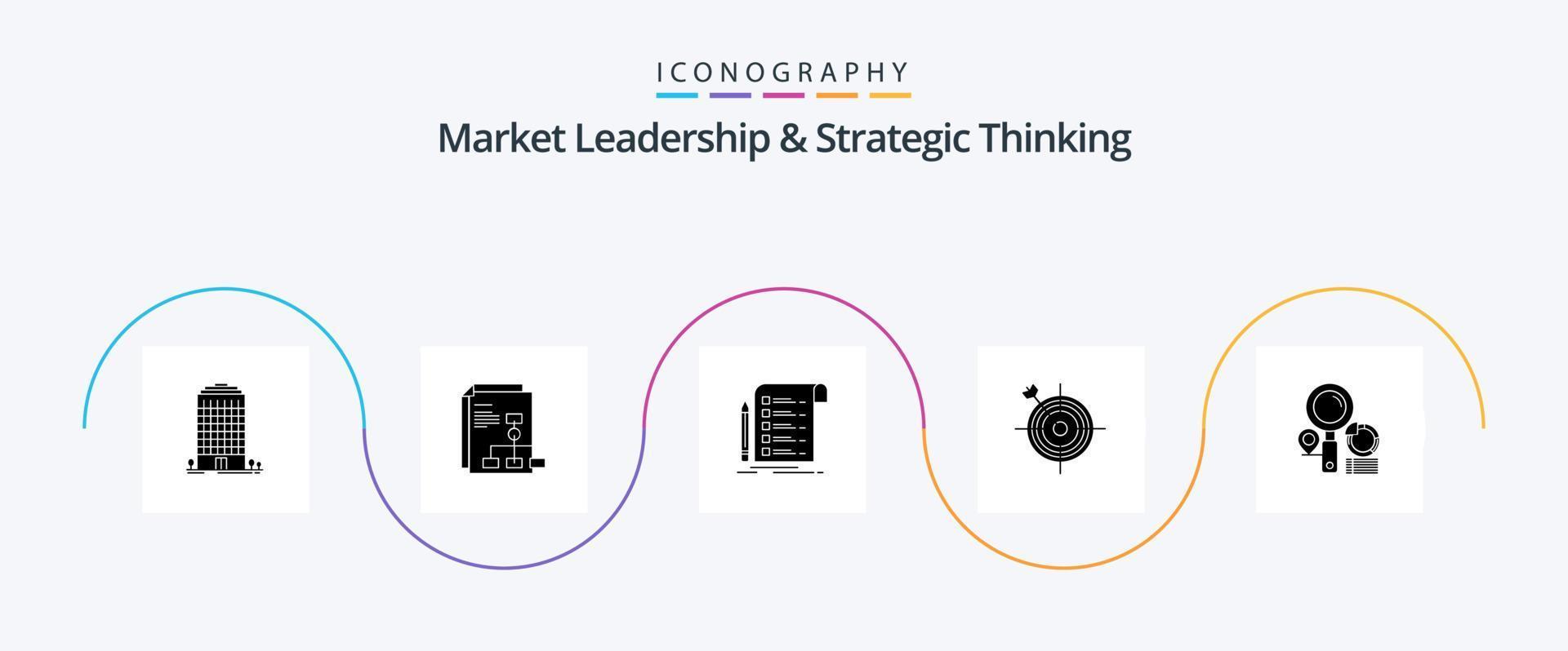 Market Leadership And Strategic Thinking Glyph 5 Icon Pack Including target. dart. file. board. checklist vector