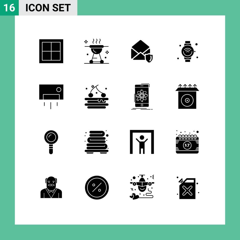 Mobile Interface Solid Glyph Set of 16 Pictograms of iot internet grill smart watch open Editable Vector Design Elements