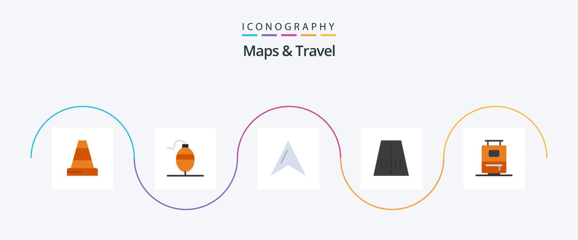 Maps and Travel Flat 5 Icon Pack Including . pointer. vacation. bag vector