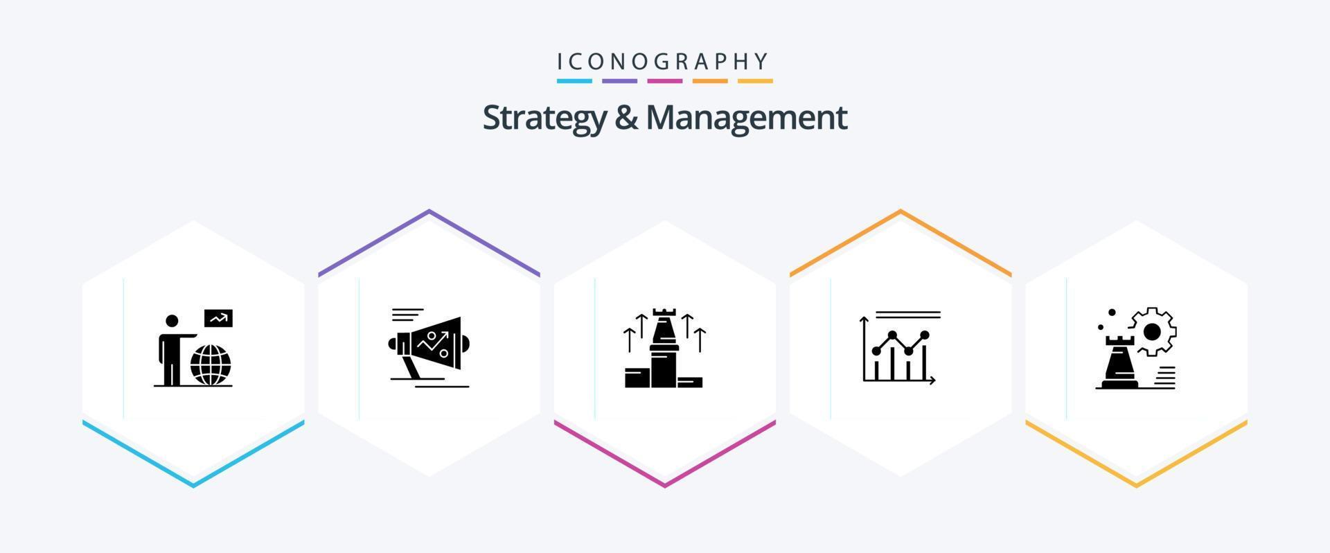 Strategy And Management 25 Glyph icon pack including graph. analytics. strategy. arrow. fort vector