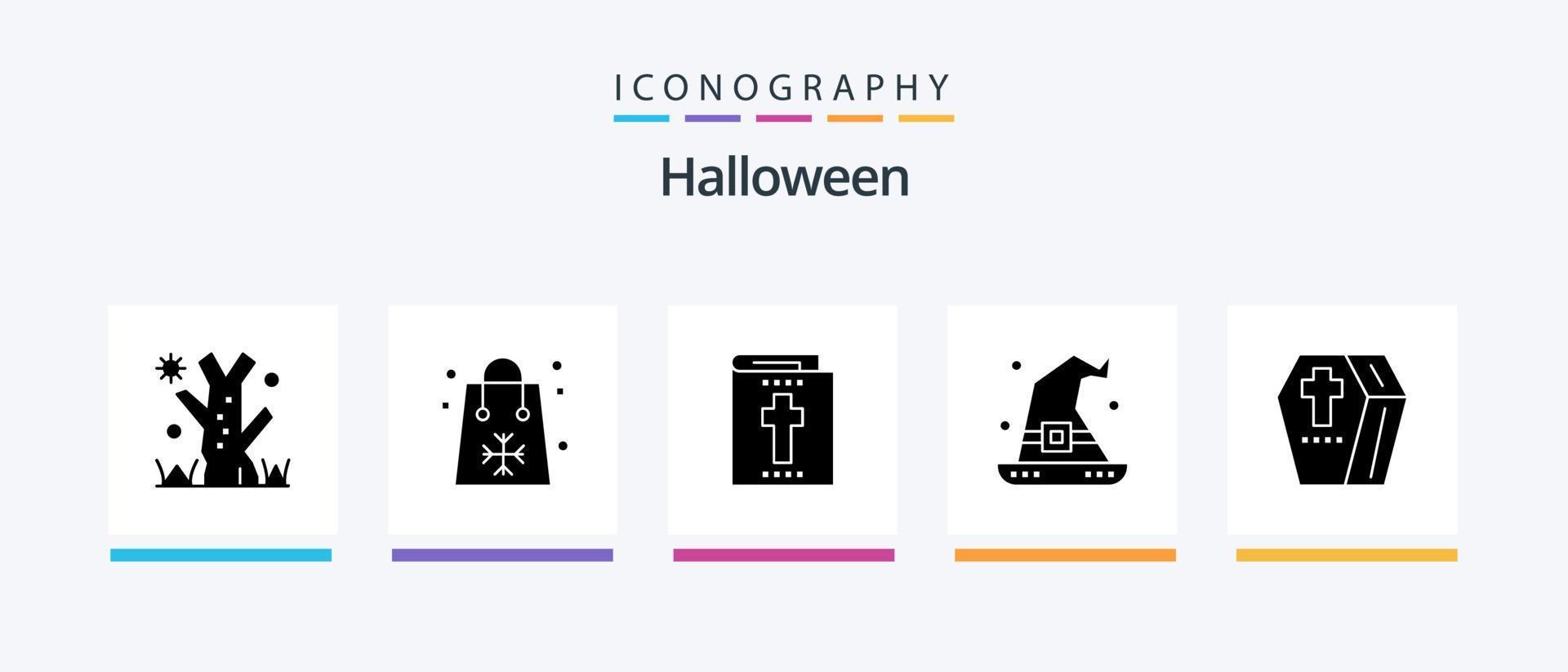 Halloween Glyph 5 Icon Pack Including horror. coffin. bible. wizard. halloween. Creative Icons Design vector