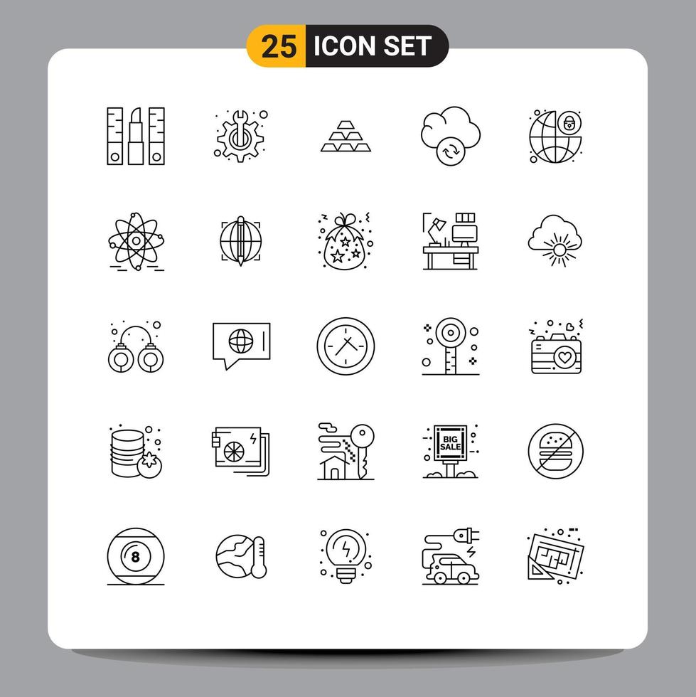 Group of 25 Modern Lines Set for data wealth fix reserve golden Editable Vector Design Elements