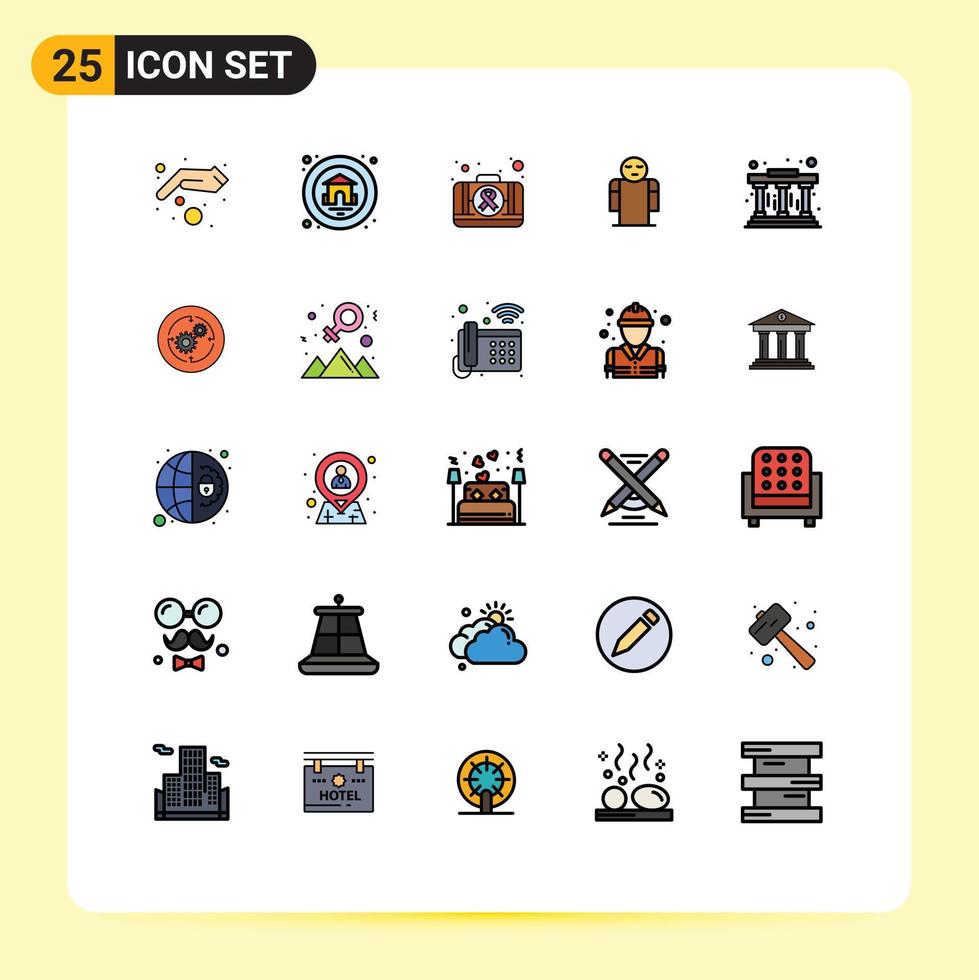 25 Universal Filled line Flat Color Signs Symbols of pillars person first aid open arms Editable Vector Design Elements