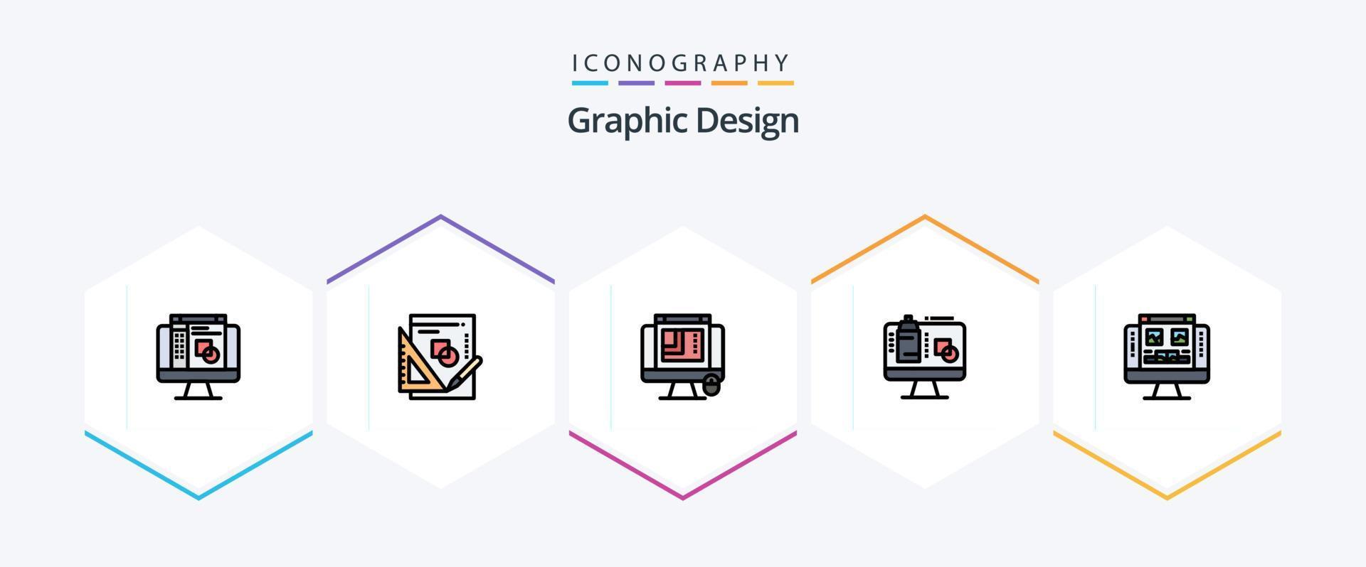 gráfico diseño 25 línea de relleno icono paquete incluso monitor. galería. web diseño. presentación. pantalla vector