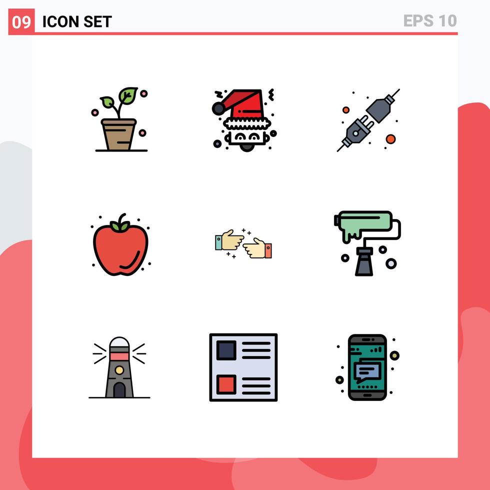 Universal Icon Symbols Group of 9 Modern Filledline Flat Colors of done summer claus apple food Editable Vector Design Elements