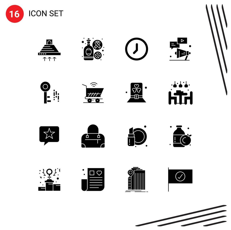 Modern Set of 16 Solid Glyphs and symbols such as marketing youtube sign video user Editable Vector Design Elements