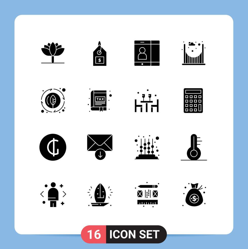 Group of 16 Solid Glyphs Signs and Symbols for app nature cell leaf passage Editable Vector Design Elements