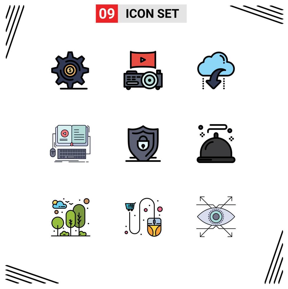 Mobile Interface Filledline Flat Color Set of 9 Pictograms of internet mobile cloud interactive book Editable Vector Design Elements