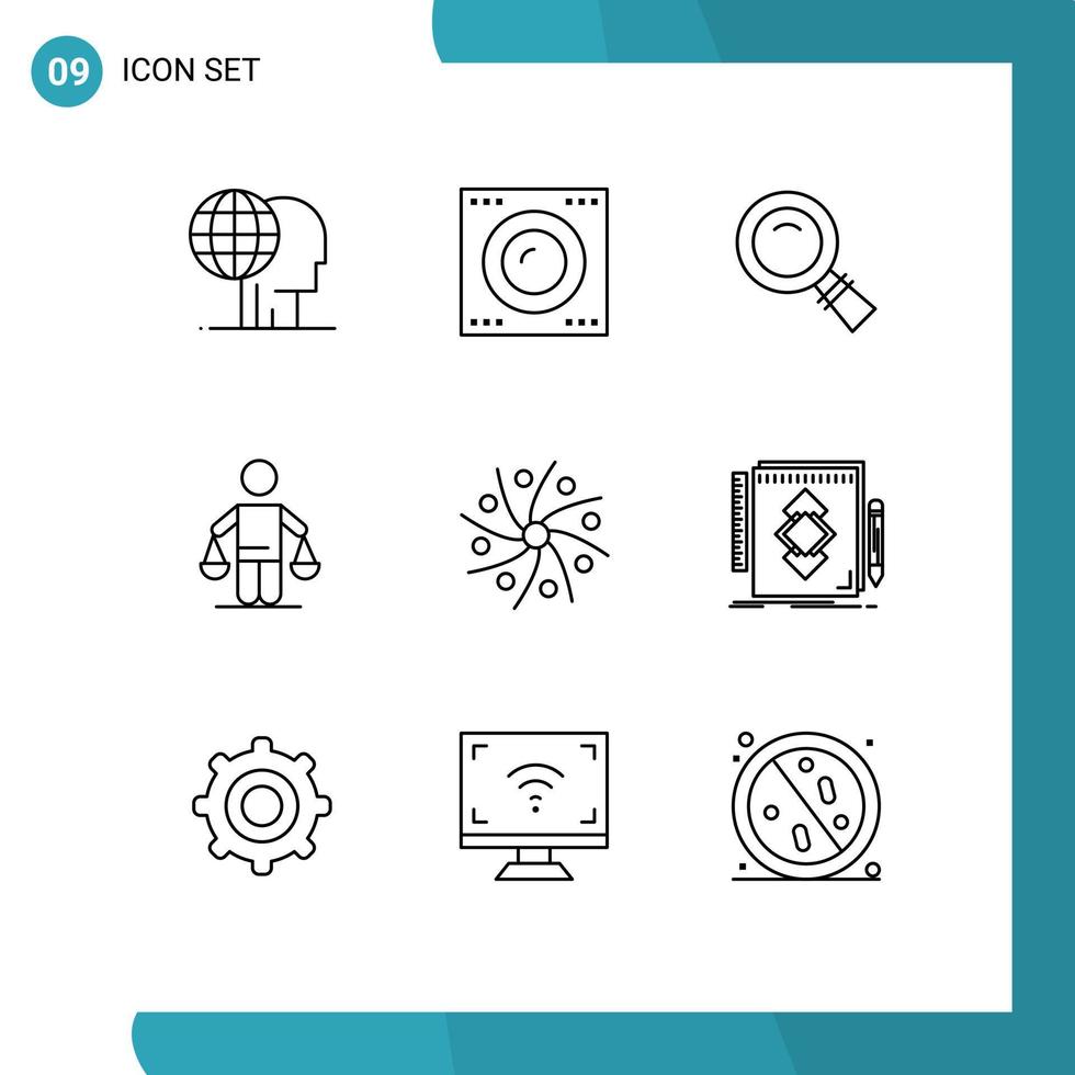 Pack of 9 creative Outlines of law court technology conclusion search Editable Vector Design Elements