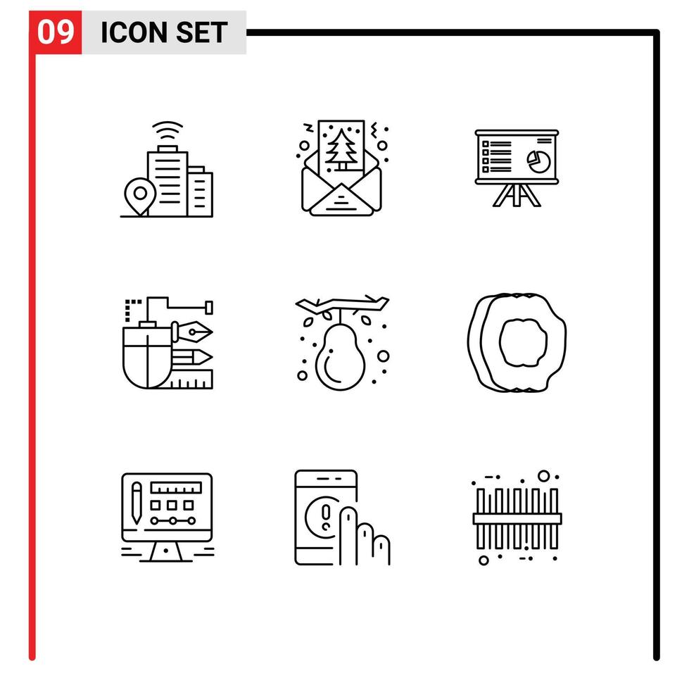 Group of 9 Outlines Signs and Symbols for pencil drawing analytics mouse marketing Editable Vector Design Elements