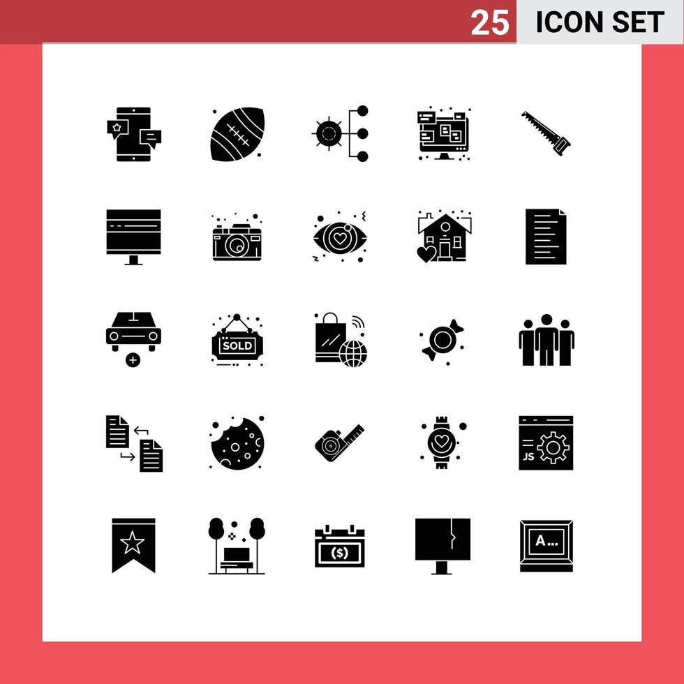 Set of 25 Vector Solid Glyphs on Grid for monitor communication thanksgiving chat management Editable Vector Design Elements